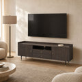 Myrna Mango Wood and Iron Low-Profile Media Unit - Walnut Finish