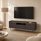 Myrna Mango Wood and Iron Low-Profile Media Unit - Walnut Finish