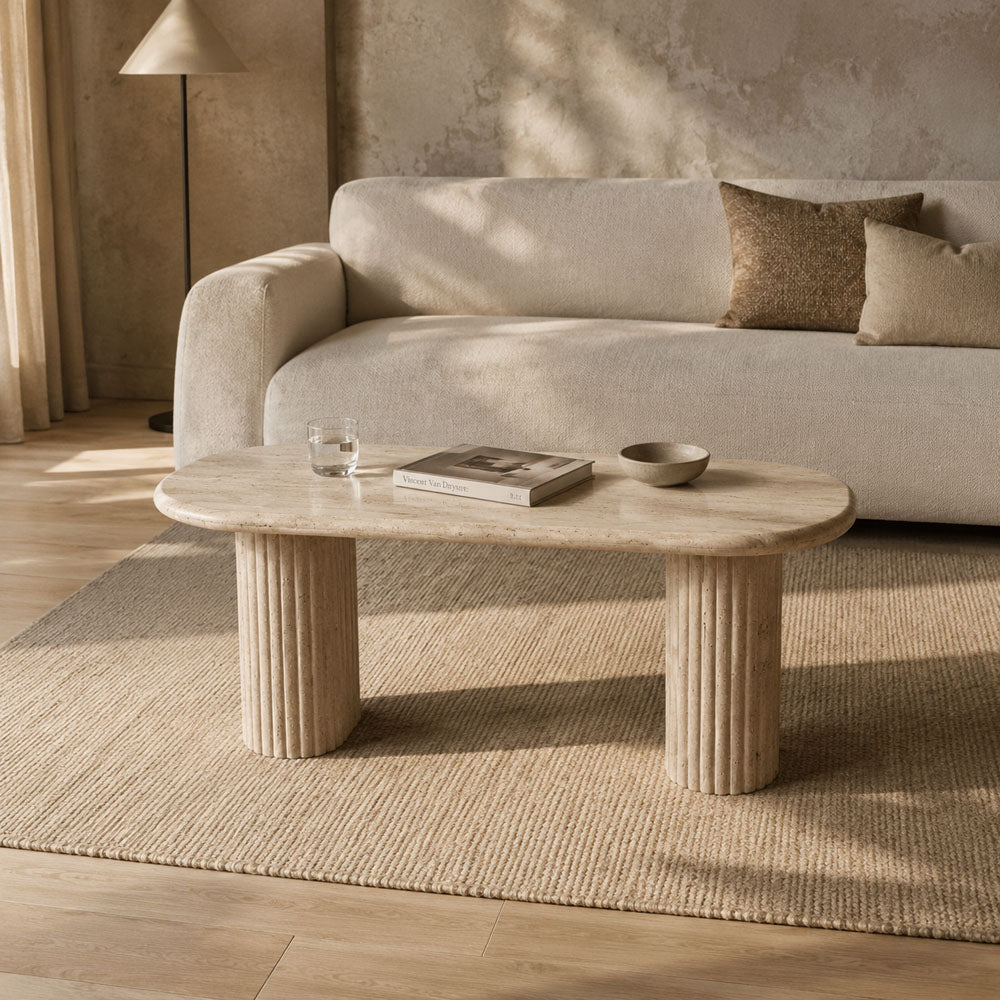 Infinity Handcrafted Rectangular Beige Travertine Coffee Table
