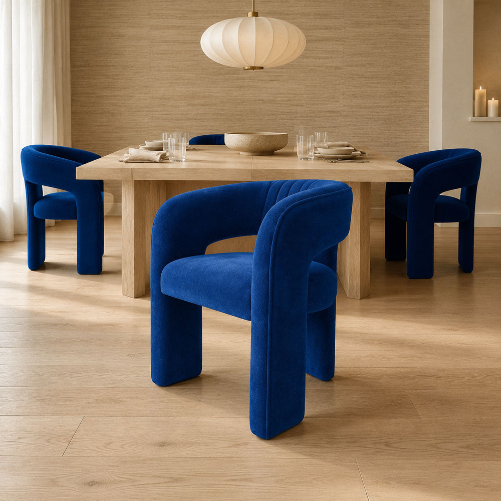 Hemlock Blue Polyester Upholstered Dining Chair with Sculptural Wraparound Seat