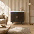 Celine Mango Wood and Marble Top 2-Door Storage Cabinet - Walnut Finish