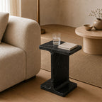 Julian Solid Black Marble Side Table - Bold Sculpted Accent Piece