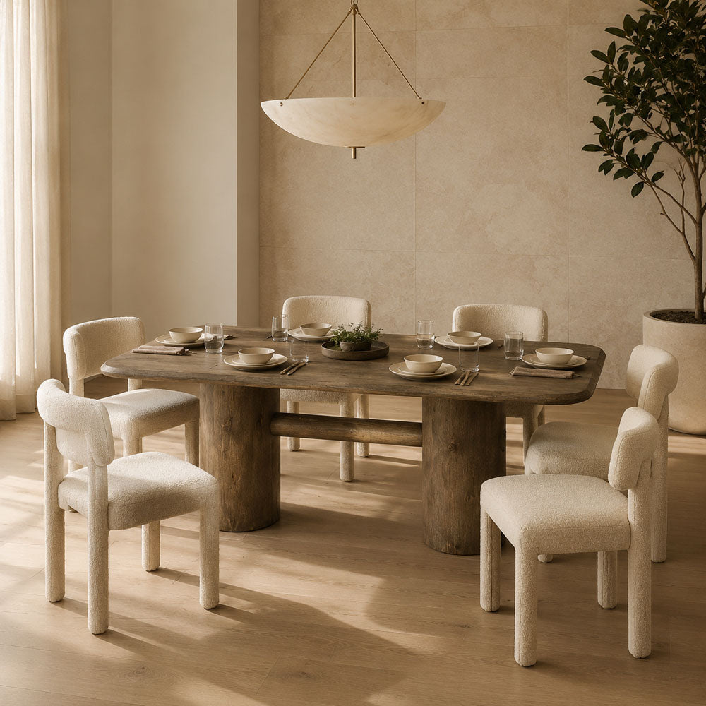 Beck Mango Wood 6-Seater Dining Table - Walnut Finish with Cylindrical Legs