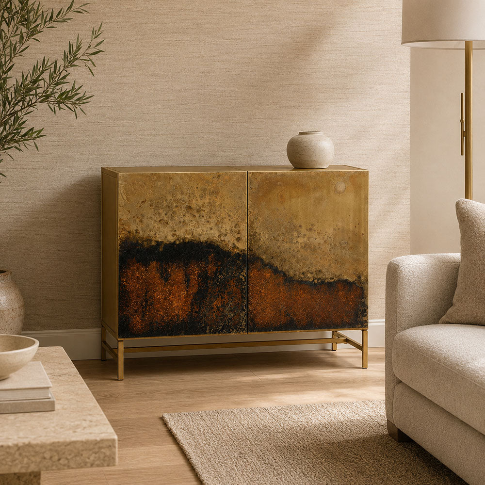 Stella Iron Two Door Cabinet with Galaxy-Inspired Finish