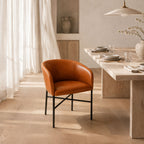 Weston Tan Faux Leather Dining Chair - Industrial Iron Frame Upholstered Seating