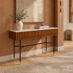 Madison Mango Wood and Makrana White Marble Console Table with 3 Drawers