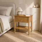 Diana Modern Minimalist Mango Wood Bedside Table with Brass Handle - Natural Finish