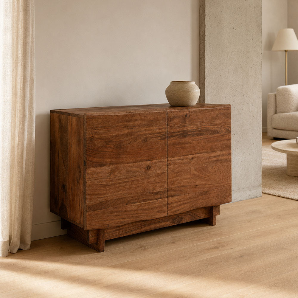 Cedar Rustic Brown Acacia Wood 2-Door Storage Cabinet