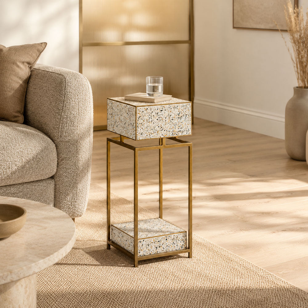 Ford Terrazzo and Iron Two-Tier Side Table