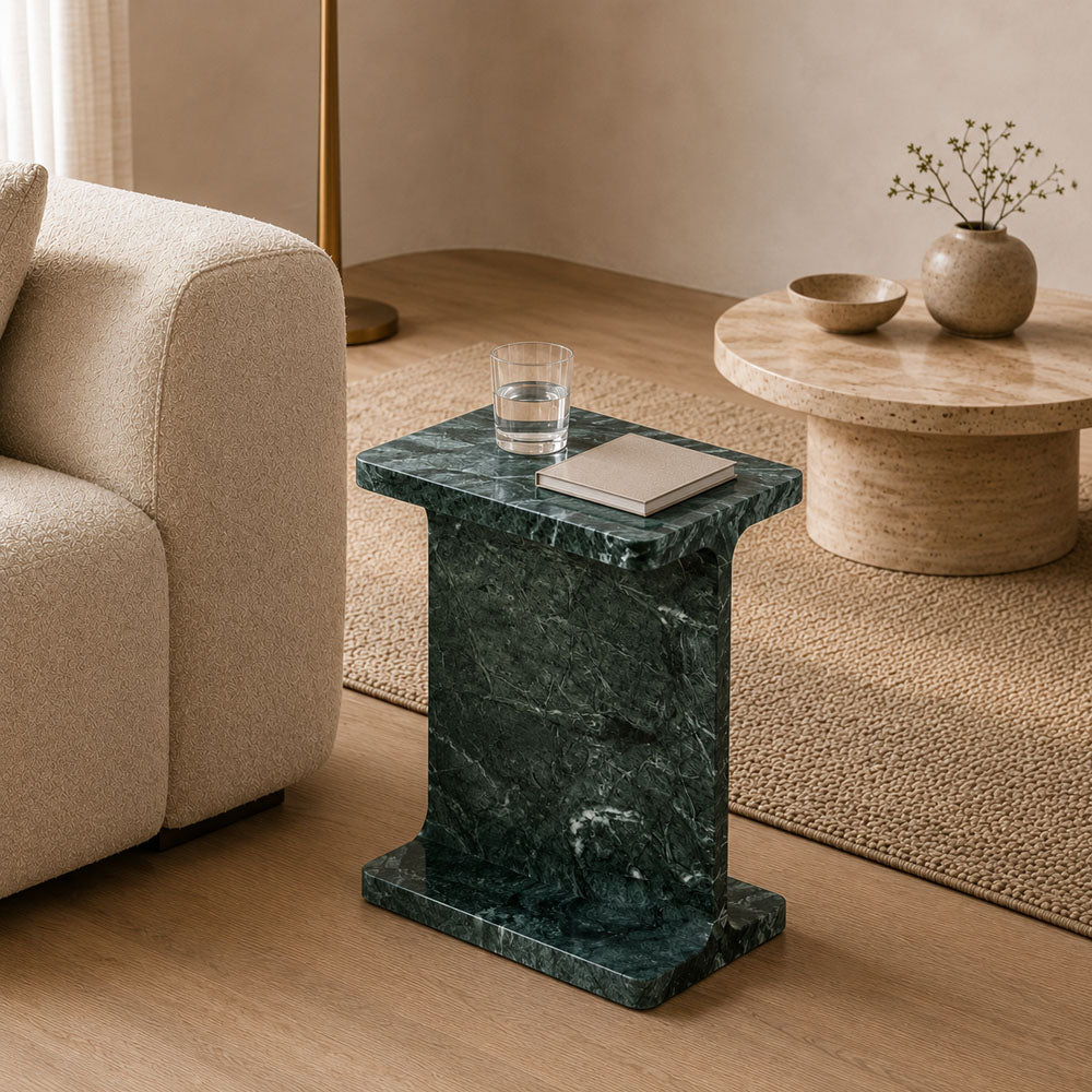 Julian Solid Green Marble Sculptural Side Table