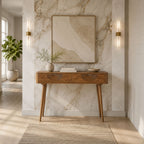 Aviso Mid-Century Mango Wood Console Table with 2 Drawers - Honey Finish