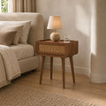 Jace Deep Brown Mango Wood Single Drawer Bedside Table with Stone Veneer
