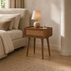 Jace Deep Brown Mango Wood Single Drawer Bedside Table with Stone Veneer