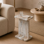Julian Solid Marble Side Table | Fog Grey Polished Accent Table