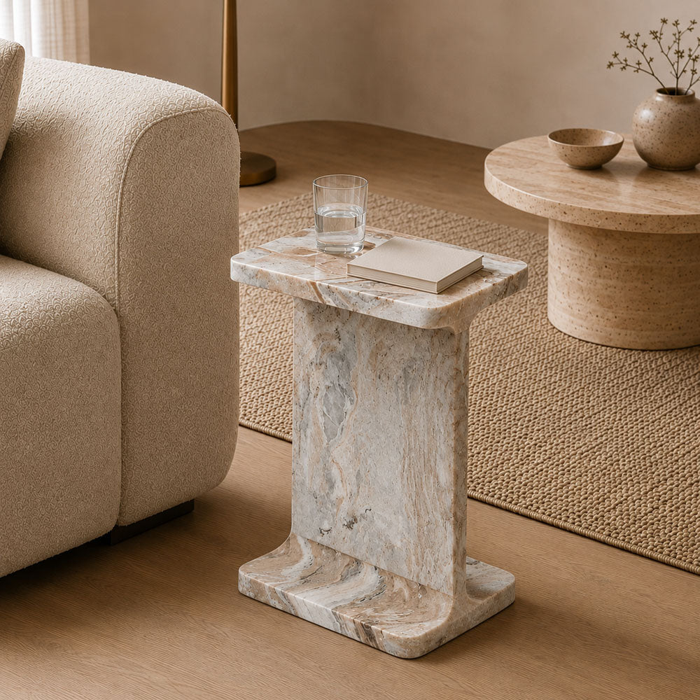 Julian Solid Marble Side Table | Fog Grey Polished Accent Table