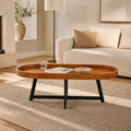 Sujin Mango Wood Oval Coffee Table with Black Cross-Leg Metal Base | Honey Finish