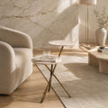 Gale Makrana White Marble & Iron Side Table with Zig-Zag Legs