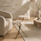 Gale Makrana White Marble & Iron Side Table with Zig-Zag Legs