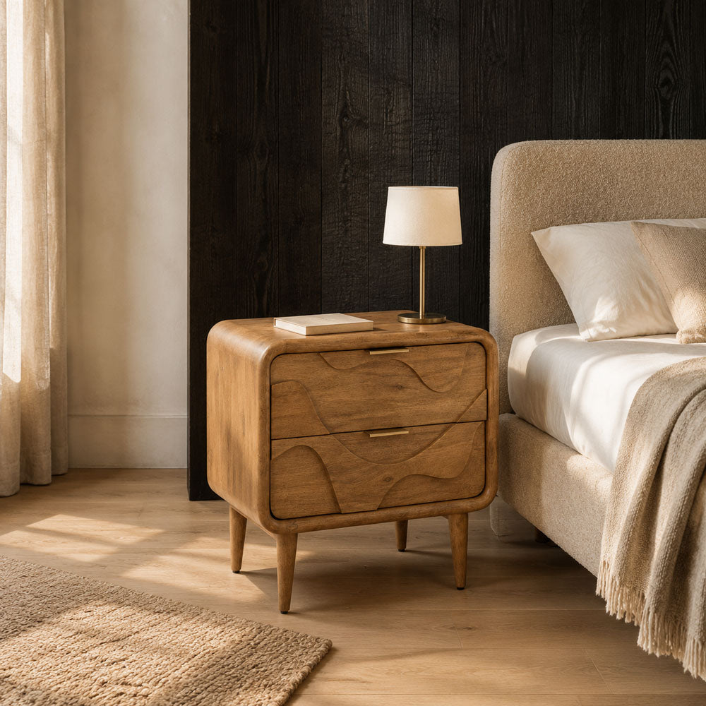 Merit Mango Wood 2-Drawer Bedside Table with Brass Handles
