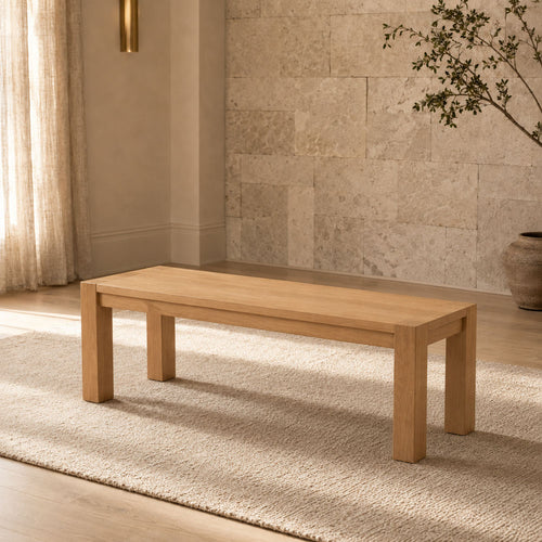 Arthur Minimalist Solid Mango Wood Bench with Sleek Straight Legs - Natural Finish