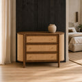 Bowen Mango Wood and Rattan 3-Drawer Chest | Brown