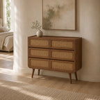Jace Mango Wood Six Drawer Chest with Stone Veneer - Deep Brown