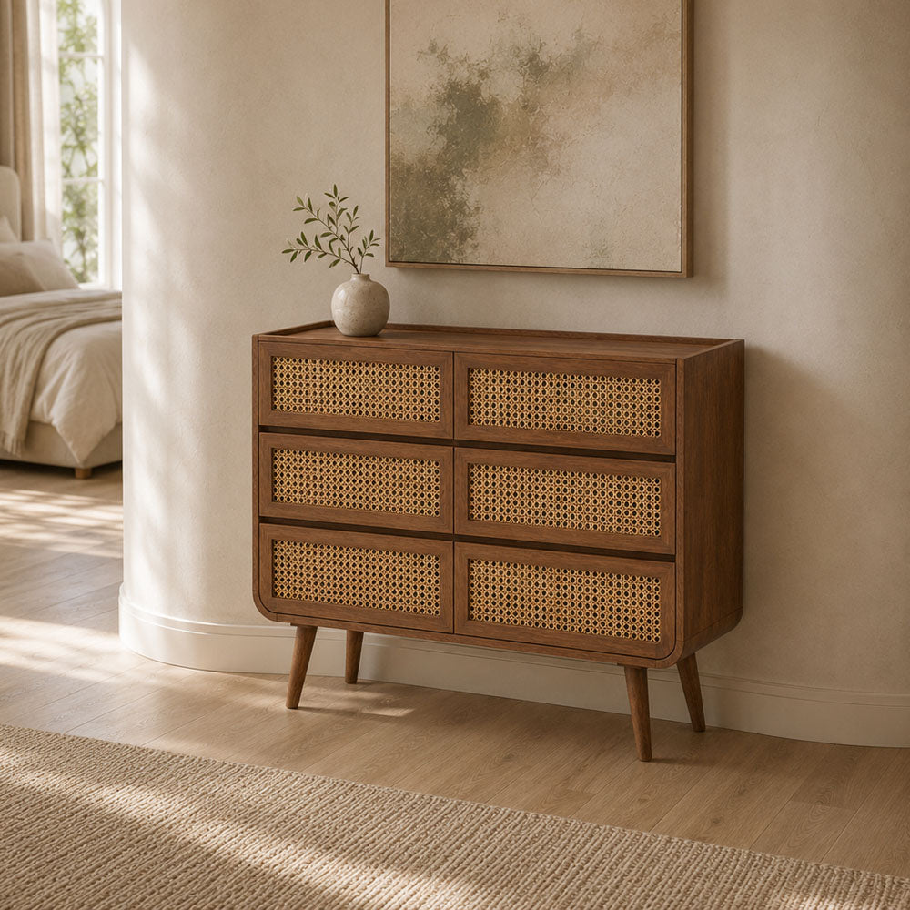 Jace Mango Wood Six Drawer Chest with Stone Veneer - Deep Brown