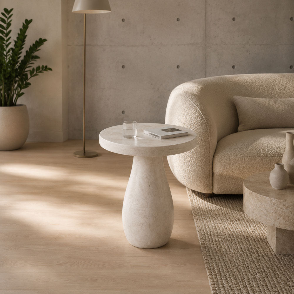 Fern Solid Acacia Wood Pedside Pedestal Side Table in Matte White Finish