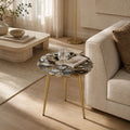 Dante Agate Round Side Table with Gold Iron Tripod Base