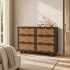 Paxton Mango Wood and Cane 6-Drawer Chest - Walnut Finish