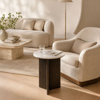 Colette Mango Wood and Banswara Marble Geometric Side Table - Walnut Finish
