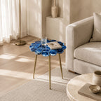 Dante Round Blue Agate Side Table with Gold Metal Legs