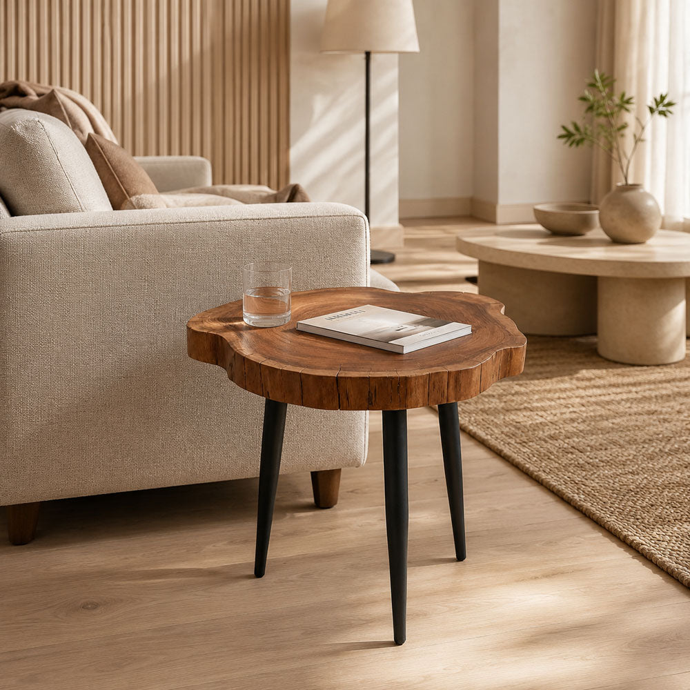 Mason Live Edge Acacia Wood and Metal Side Table