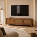 Andrew Mango Wood and Rattan Cane Media Unit - Brown Woven Texture TV Stand