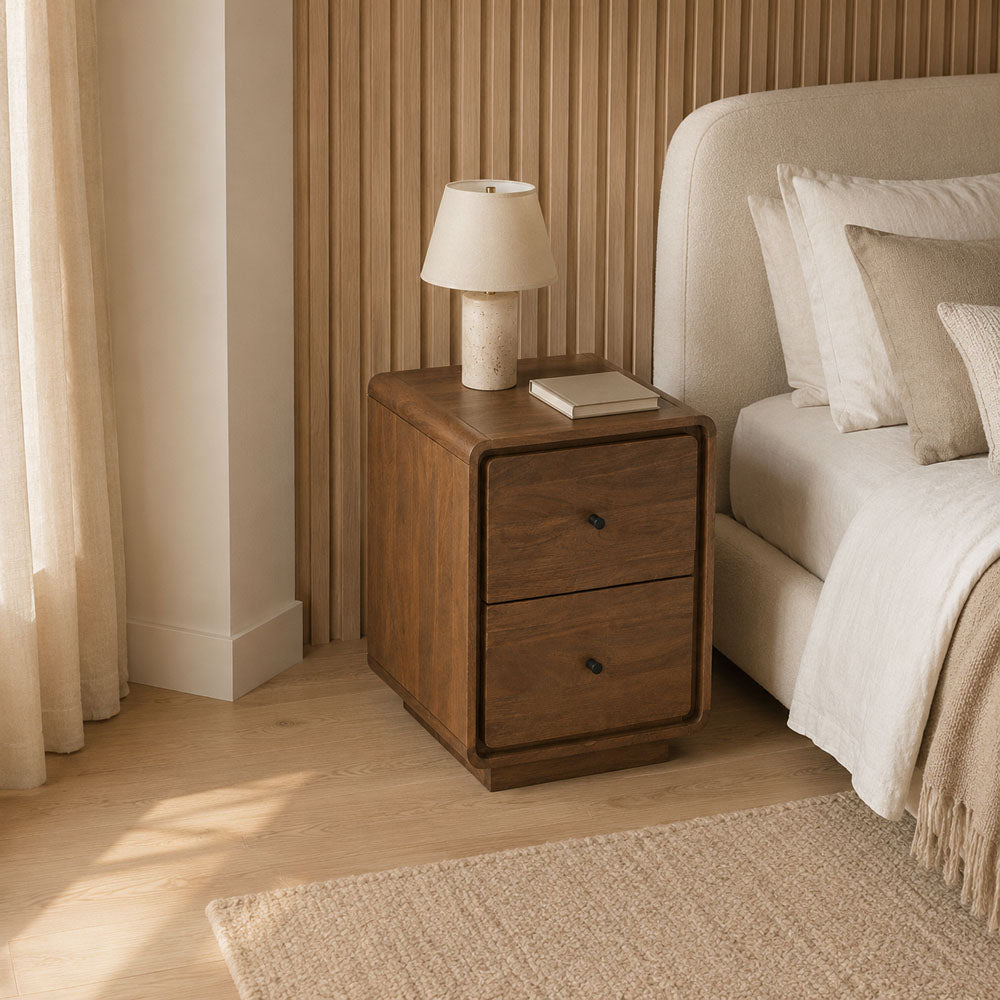 Lux Eco-Friendly Solid Mango Wood 2-Drawer Bedside Table - Brown