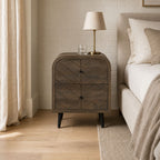 Bimini Walnut Mango Wood 2-Drawer Bedside Table with Parquet Fronts