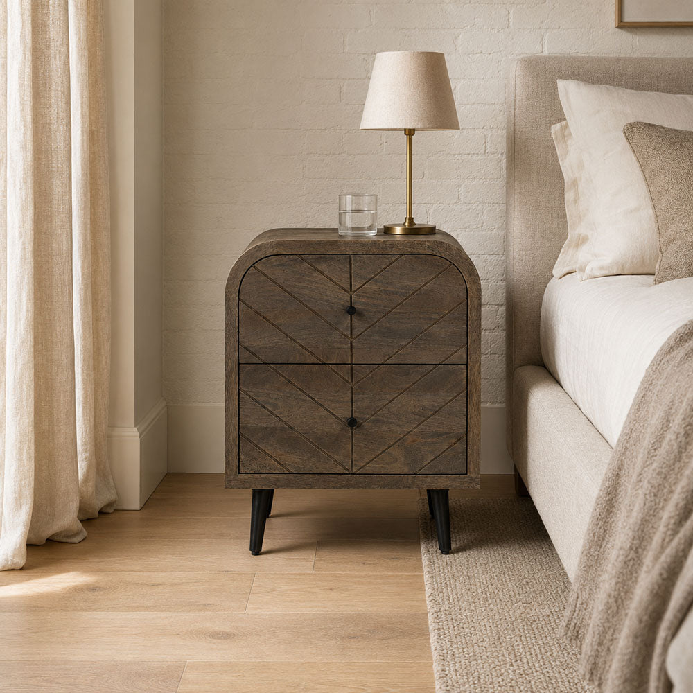 Bimini Walnut Mango Wood 2-Drawer Bedside Table with Parquet Fronts