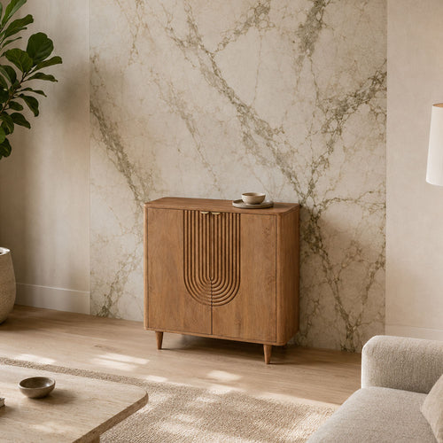 Aviso Mid-Century Honey Mango Wood Two Door Storage Cabinet