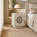 Serenity Floral Carved White Mango Wood Bedside Table