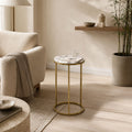 Ella Natural Pearl Agate Side Table with Gold Metal Legs