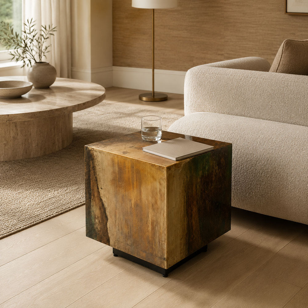 Stella Iron Side Table - Luminous Galaxy Finish Modern Square End Table