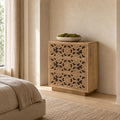 Nyla Handcrafted Mango Wood 3-Drawer Chest with Floral Cut-Work