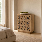 Nyla Handcrafted Mango Wood 3-Drawer Chest with Floral Cut-Work
