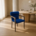 Cedar Acacia Wood Upholstered Dining Chair with Blue Cushioned Seat