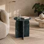 Clark Solid Marble Side Table with Natural Veining