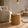 Tracey Acacia Wood Side Table - Honey Rustic Finish Curved End Table
