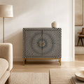 Onyx Geometric Bone Inlay Two Door Cabinet with Gold Iron Legs