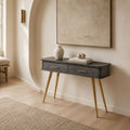 Casey Grey Mango Wood Console Table with Gold Iron Legs - 2 Drawer Entryway Sofa Table