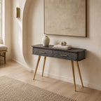 Casey Grey Mango Wood Console Table with Gold Iron Legs - 2 Drawer Entryway Sofa Table