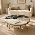 Caleb Terrazzo Marble Nesting Coffee Tables - Set of 4 Multi-Color Accent Tables with Brass Iron Legs